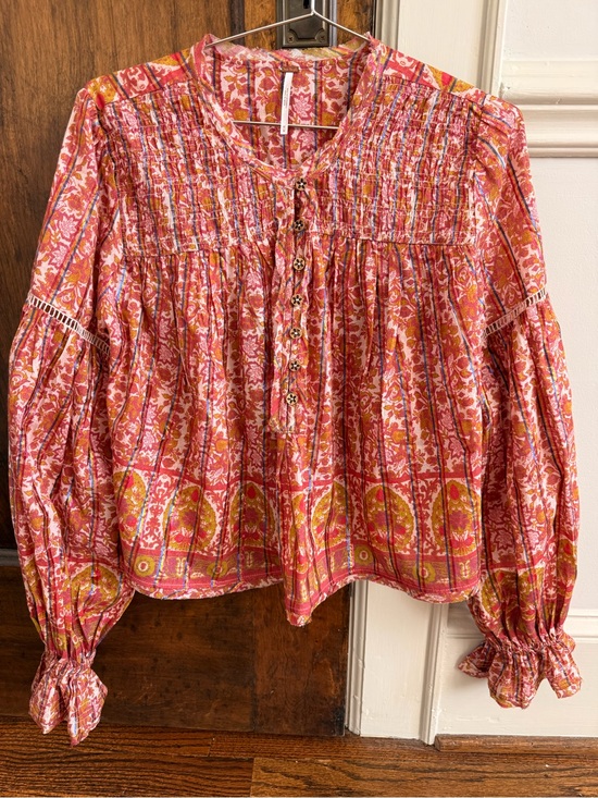 Free People Tops - Free People Pink and Gold Floral Boho Blouse